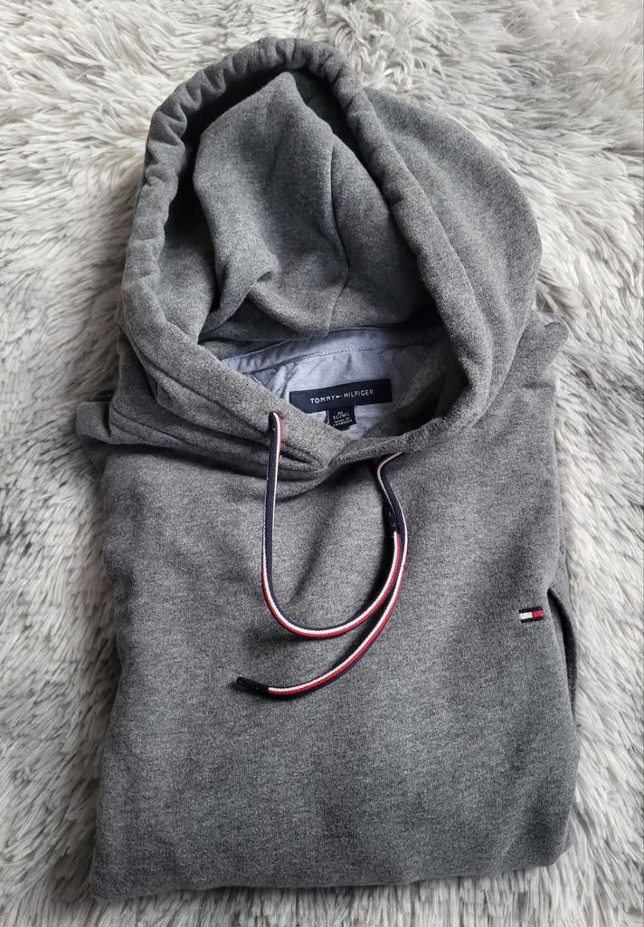 Hoodie Tommy Hilfiger Logo Taped Gris Chiné - Taille XL, Enlèvement ou Envoi, Bleu