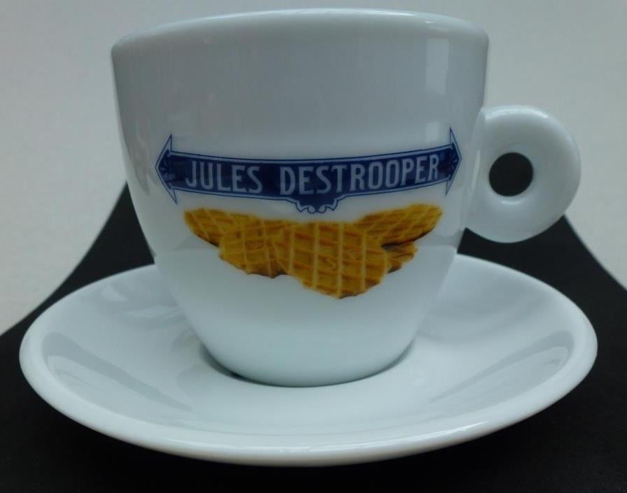 Jules Destrooper wafeltjes kop en schoteltje, Huis en Inrichting, Keuken | Servies, Overige materialen, Ophalen of Verzenden, Zo goed als nieuw