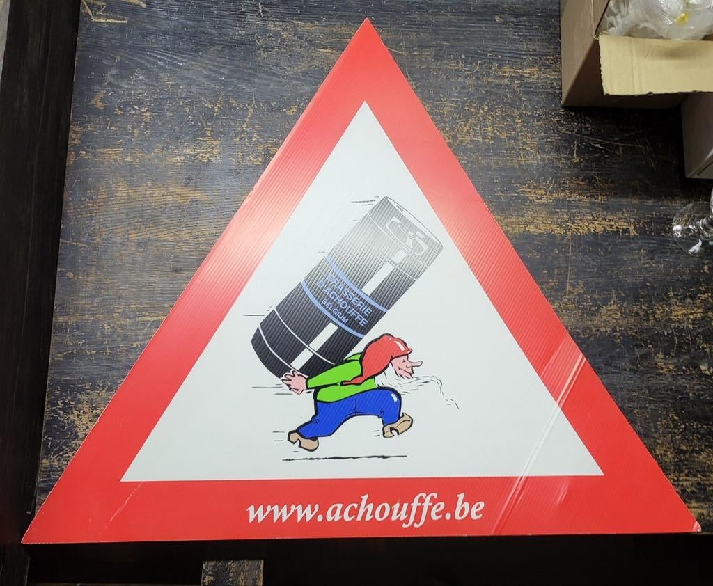 Panneau publicitaire triangulaire La Chouffe, Collections, Marques de bière, Comme neuf, Duvel, Enlèvement ou Envoi