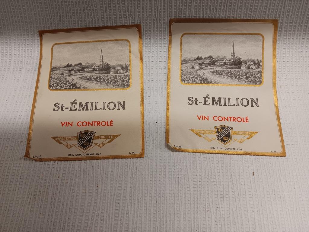 2 Wijnetiketten St. Emilion Oostende wijn etiket, Verzamelen, Ophalen of Verzenden, Gebruikt, Overige typen