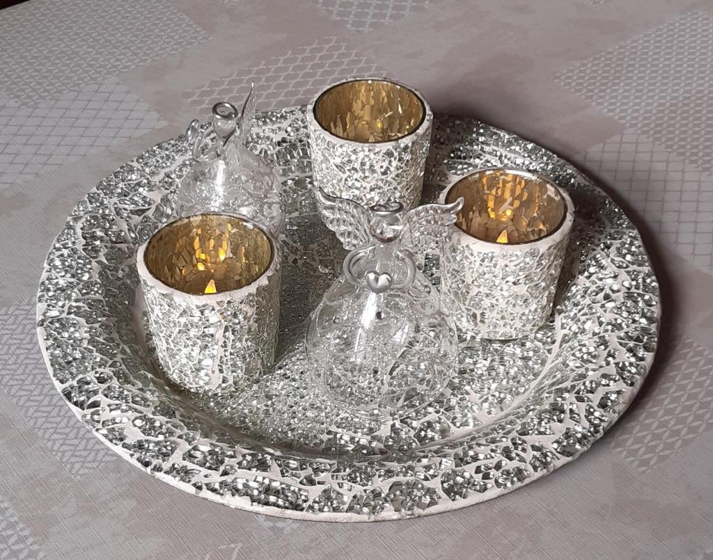 schaal decoratie + kaarslichtjes + engelen, Diversen, Kerst, Zo goed als nieuw, Ophalen