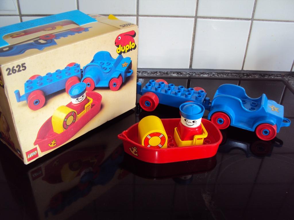 duplo LEGO 2625 Car with Boat and Trailer VINTAGE VOLLEDIG, Ophalen of Verzenden, Complete set, Duplo