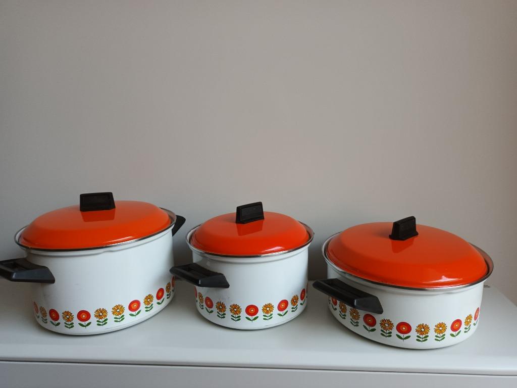 set 3 vintage kookpotten, Huis en Inrichting, Keuken | Potten en Pannen, Gebruikt, Overige typen, Ophalen