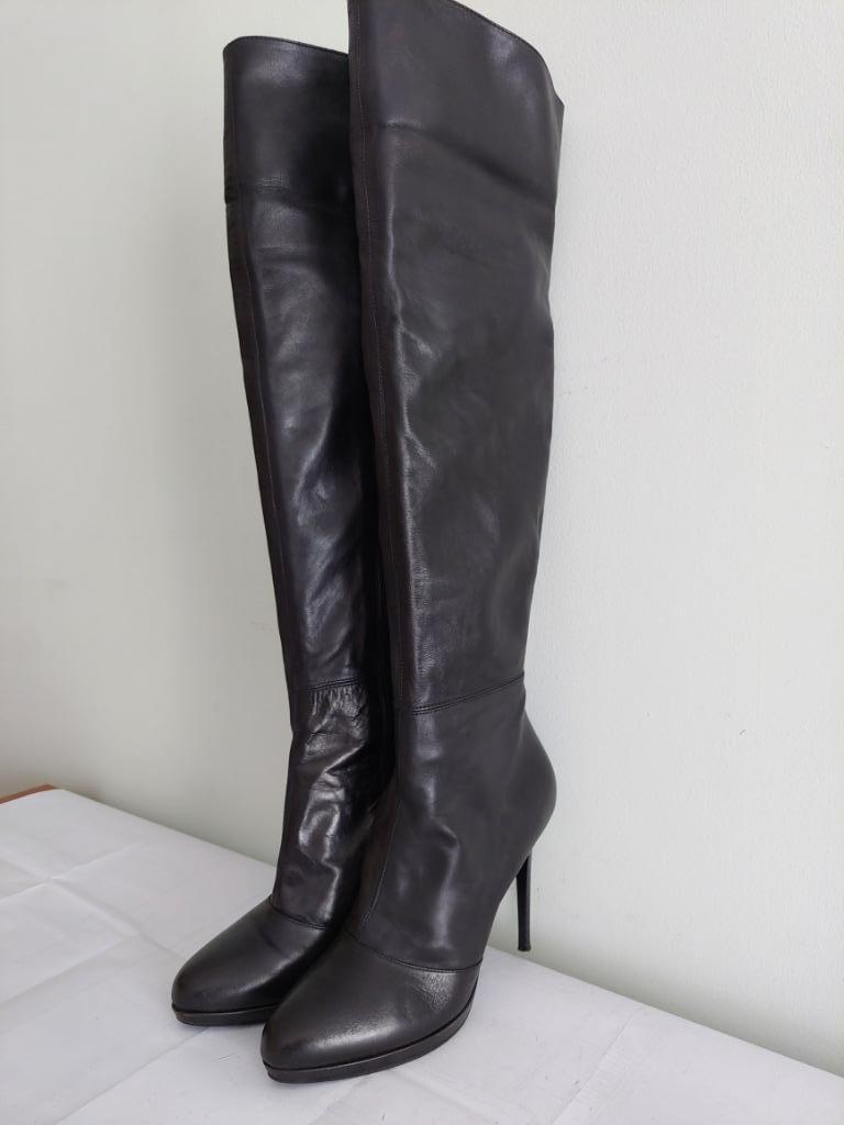 66C* IDEA SCHOENEN sexy hoge zwarte leren laarzen (40), Hoge laarzen, Verzenden, Zwart, Idea