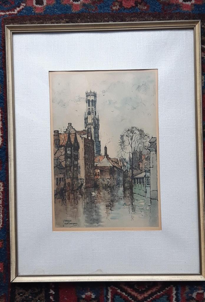 2 ingekaderde litho's jan goethals :  brugge  ( 1916 - 1972), Antiek en Kunst, Ophalen of Verzenden