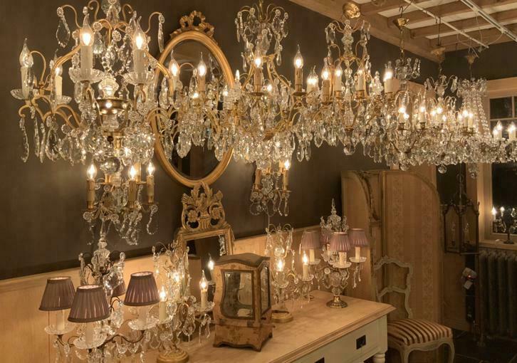 Grote collectie oude FRANSE KROONLUCHTERS met kristallen !!!, Antiek en Kunst, Antiek | Verlichting, Ophalen