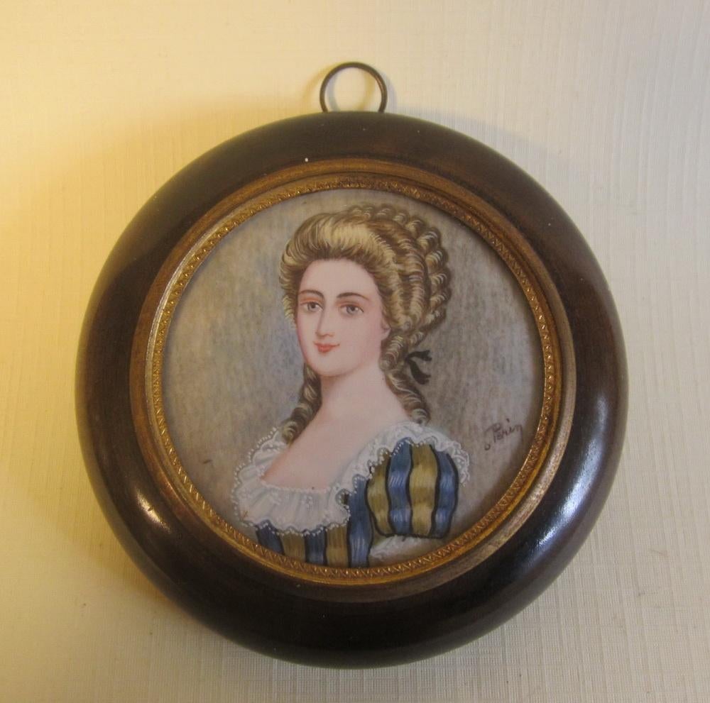 Portrait miniature ancien peint à la main dame 10, Antiquités & Art, Enlèvement ou Envoi