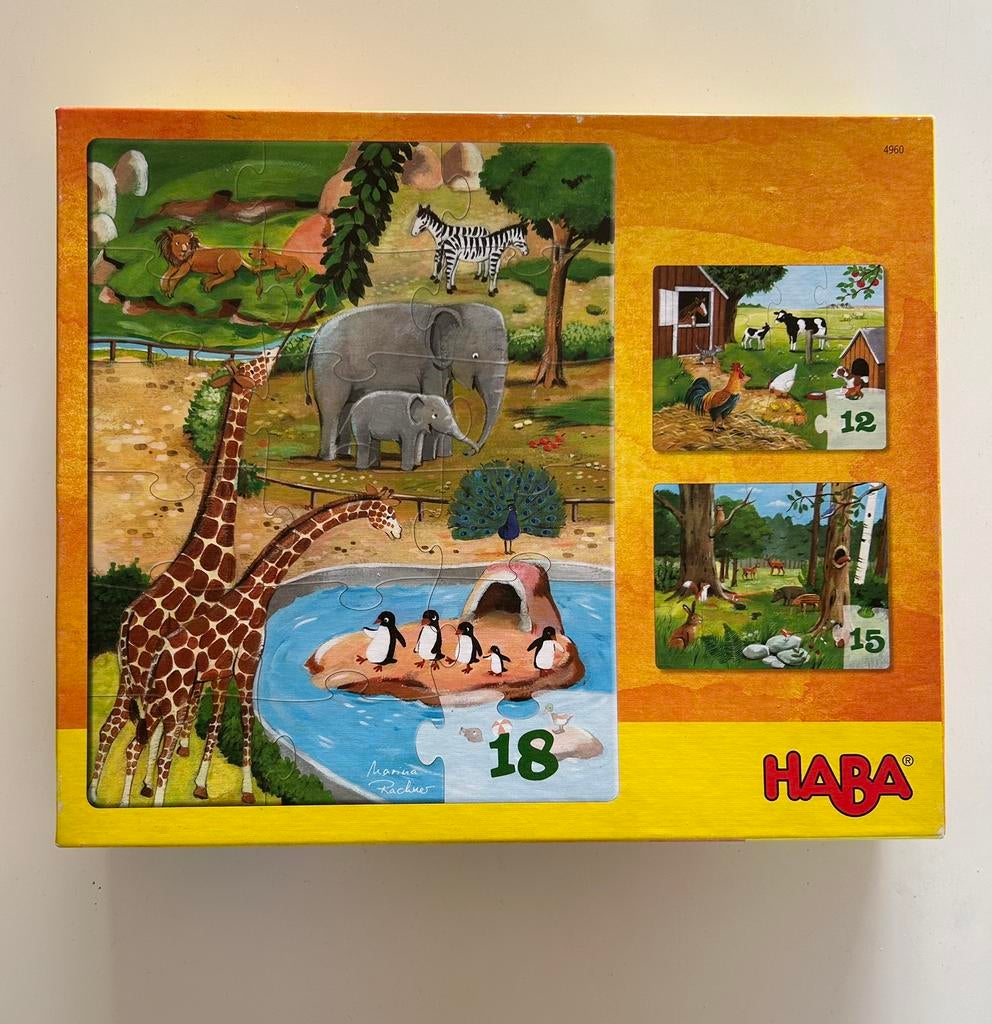 Haba - 3 puzzels in 1 doos - volledige set., Ophalen, Zo goed als nieuw