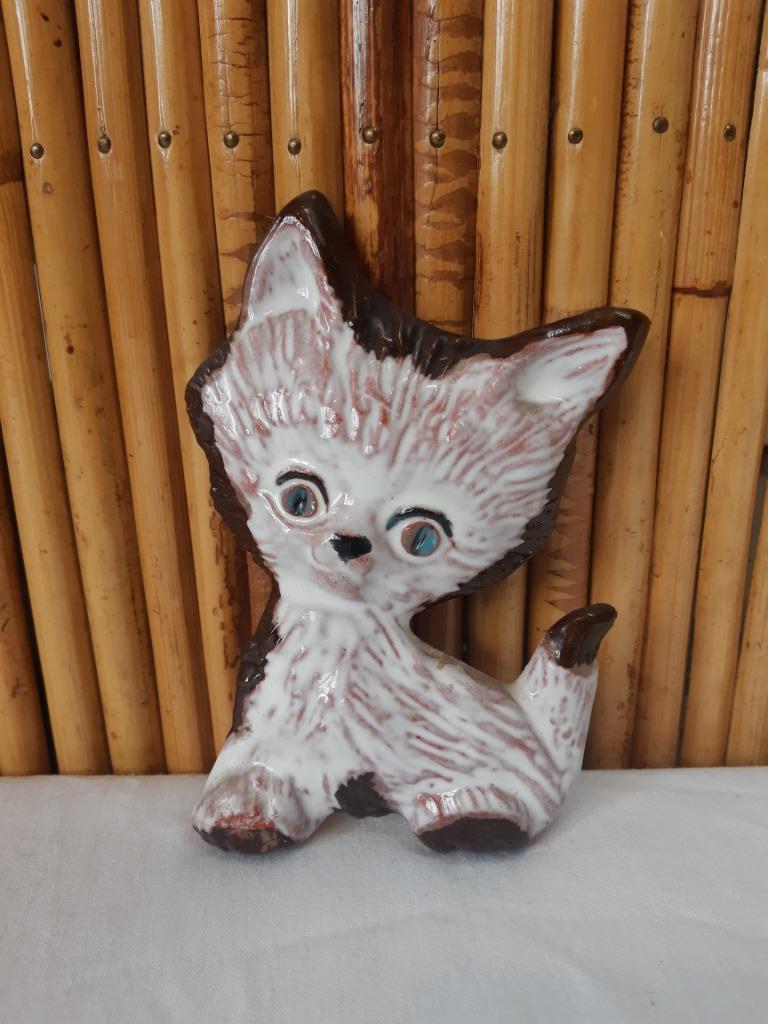 Geëmailleerde terracotta retro kat figuurtje, vintage 1960, Antiek en Kunst, Ophalen of Verzenden