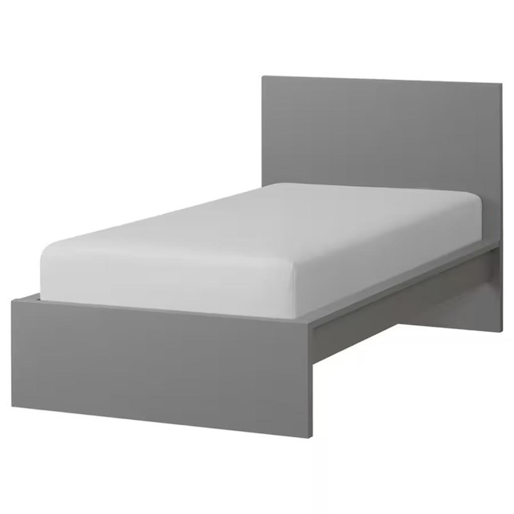 Lit simple gris 90 x 200 cm Ikea Malm, 90 cm, Gris, Enlèvement, 200 cm