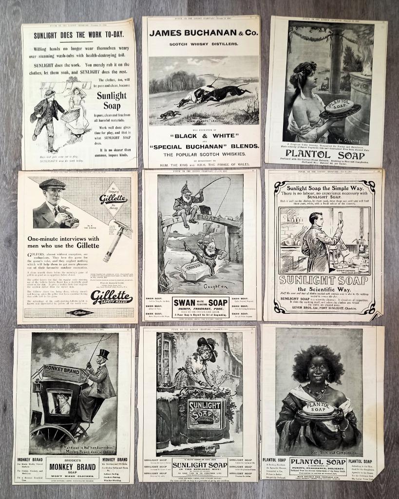 Punch 9 bladen met reclame uit 1903-1919, Antiek en Kunst, Kunst | Overige Kunst, Ophalen of Verzenden
