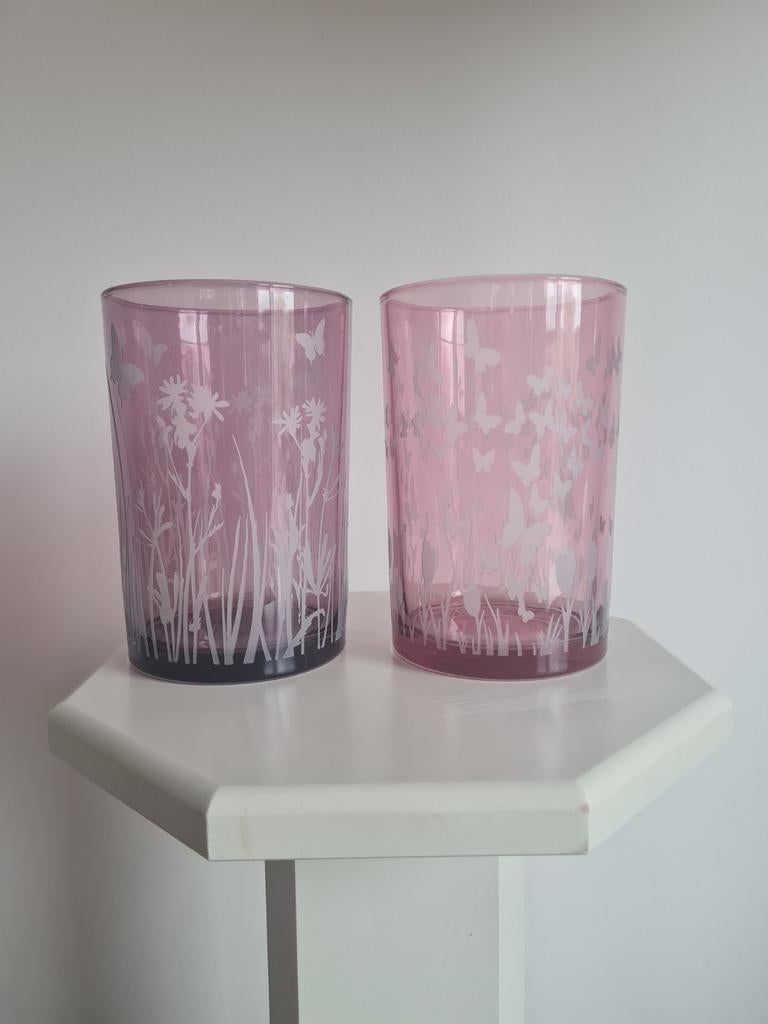 Stevige vaas/windlicht - 18 cm - 1 kg (paars of roze), Ophalen of Verzenden, Nieuw