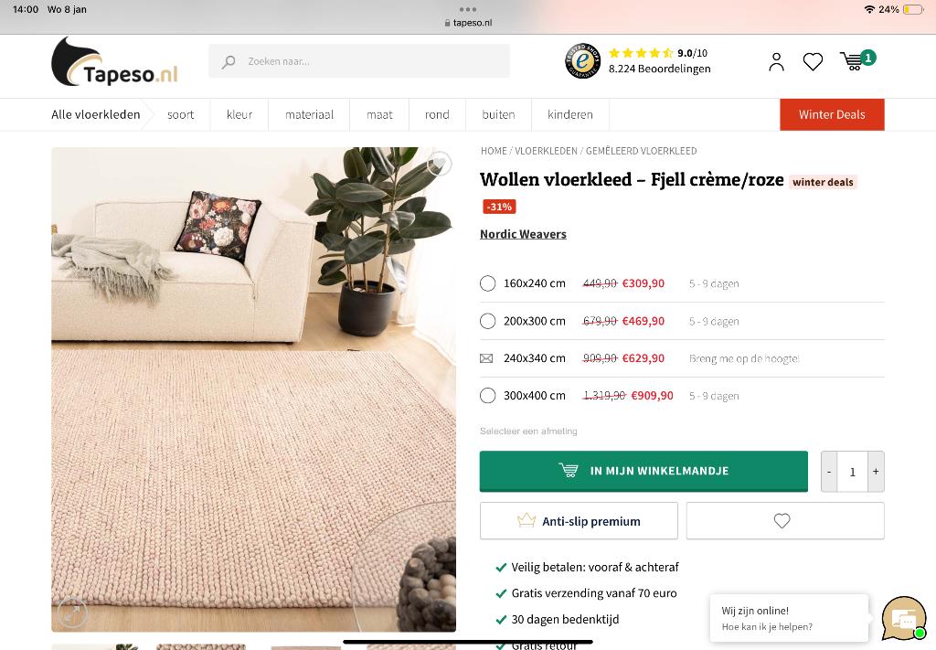 Wollen tapijt van Nordic Weavers, Ophalen, 150 tot 200 cm, 200 cm of meer, Zo goed als nieuw