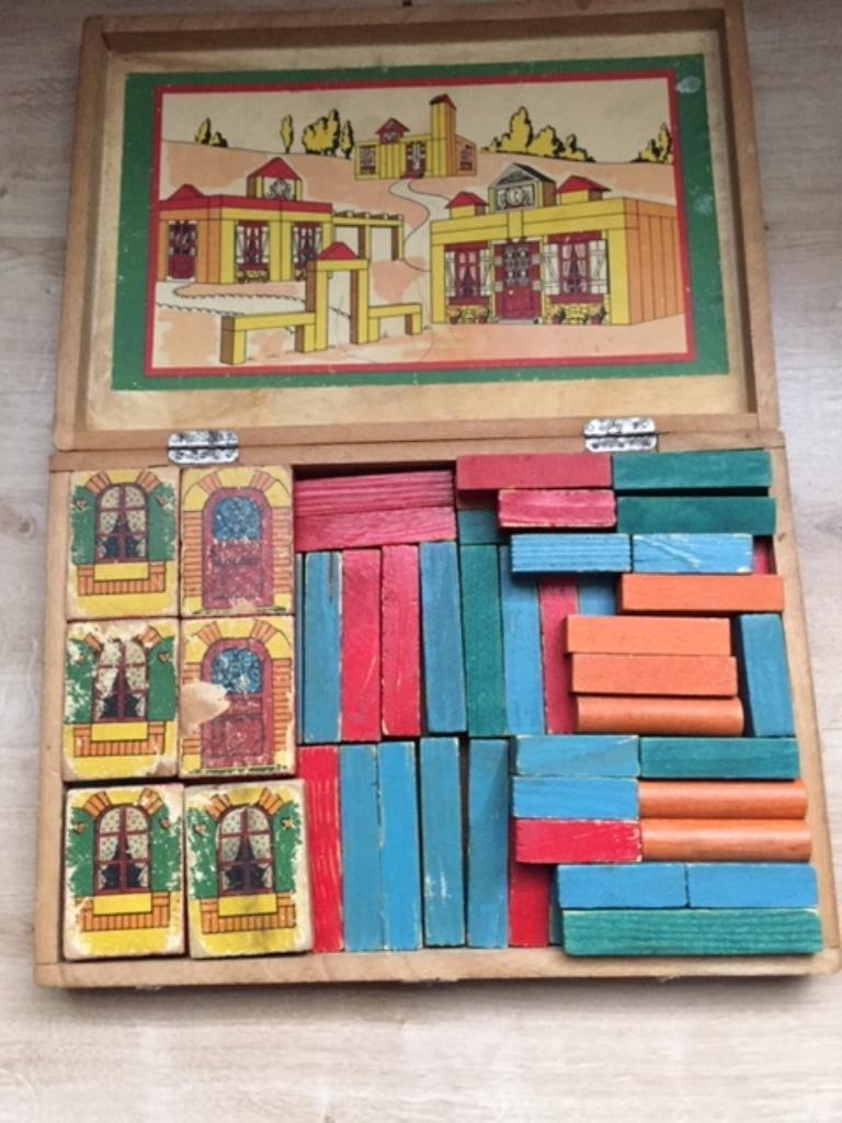 Zeldzame oude retro/vintage houten blokkendoos, Ophalen of Verzenden