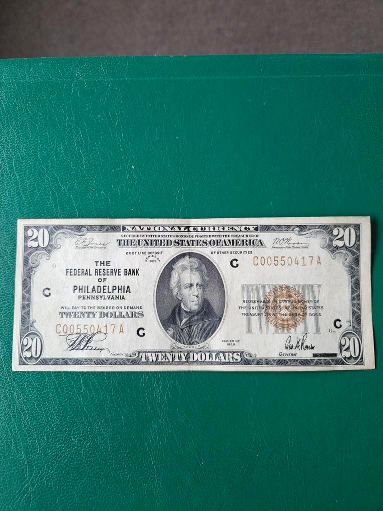 20 dollars USA 1929 jaar Jackson, Postzegels en Munten, Bankbiljetten | Amerika, Ophalen of Verzenden, Noord-Amerika, Los biljet
