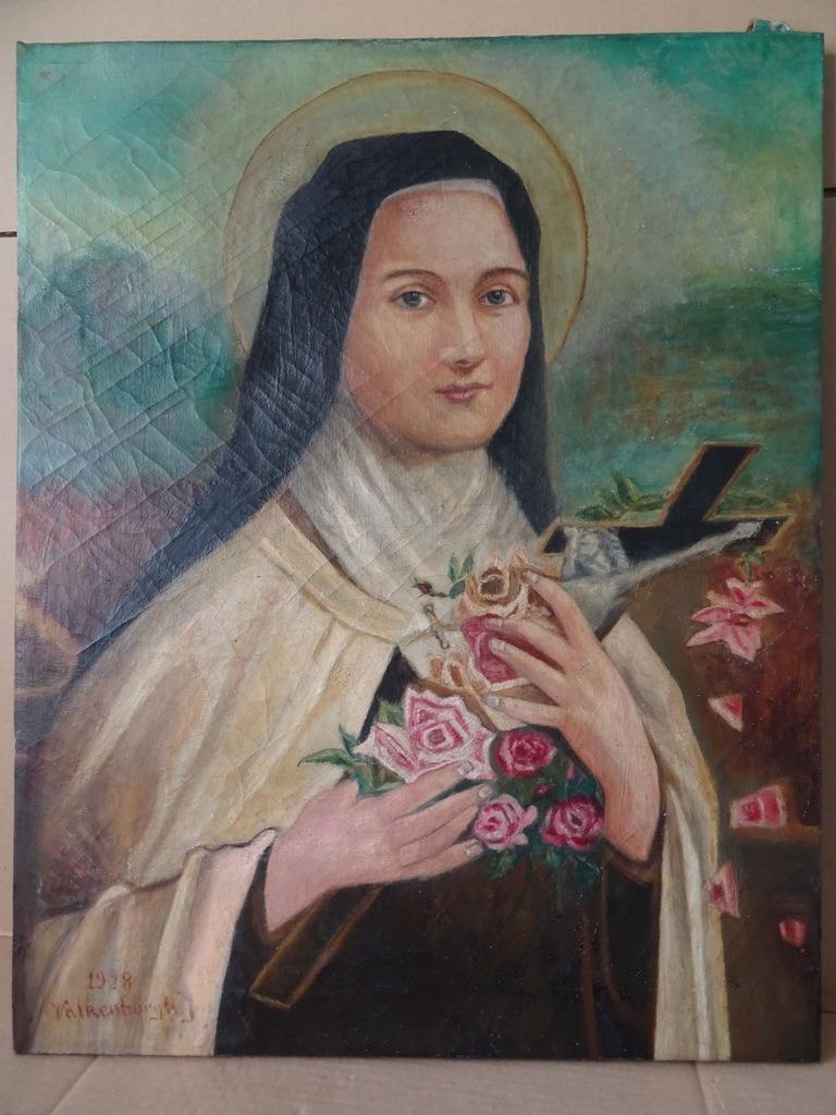 Antiek schilderij Heilige Theresia 55x70cm 1928 Valkenburgh, Ophalen of Verzenden