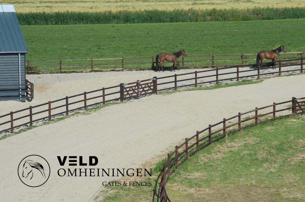 Omheining geschroefd, Rijbak, Longeercirkel, Paddock, Weide, Weidegang, 4 paarden of pony's of meer