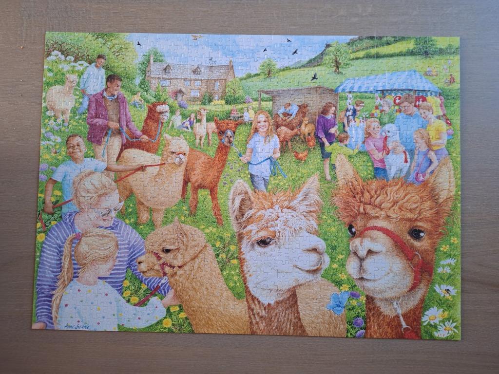 Puzzel 1000 stukjes, Falcon, The alpaca farm, Hobby en Vrije tijd, Ophalen of Verzenden, 500 t/m 1500 stukjes, Zo goed als nieuw