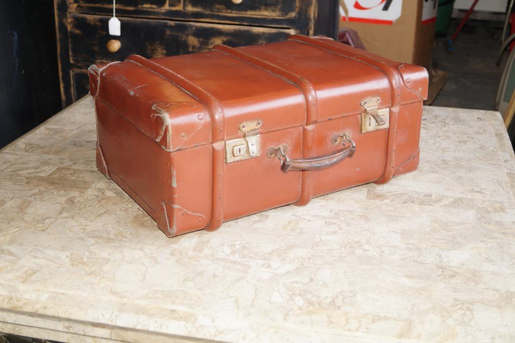 antieke reiskoffer met gebogen houten latjes CHENEY L 56cm, Antiek en Kunst, Curiosa en Brocante, Ophalen of Verzenden
