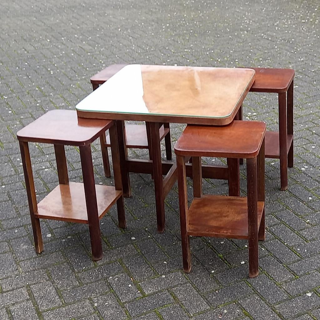 Table et tabourets Art Déco vintage années 1930's, Ophalen