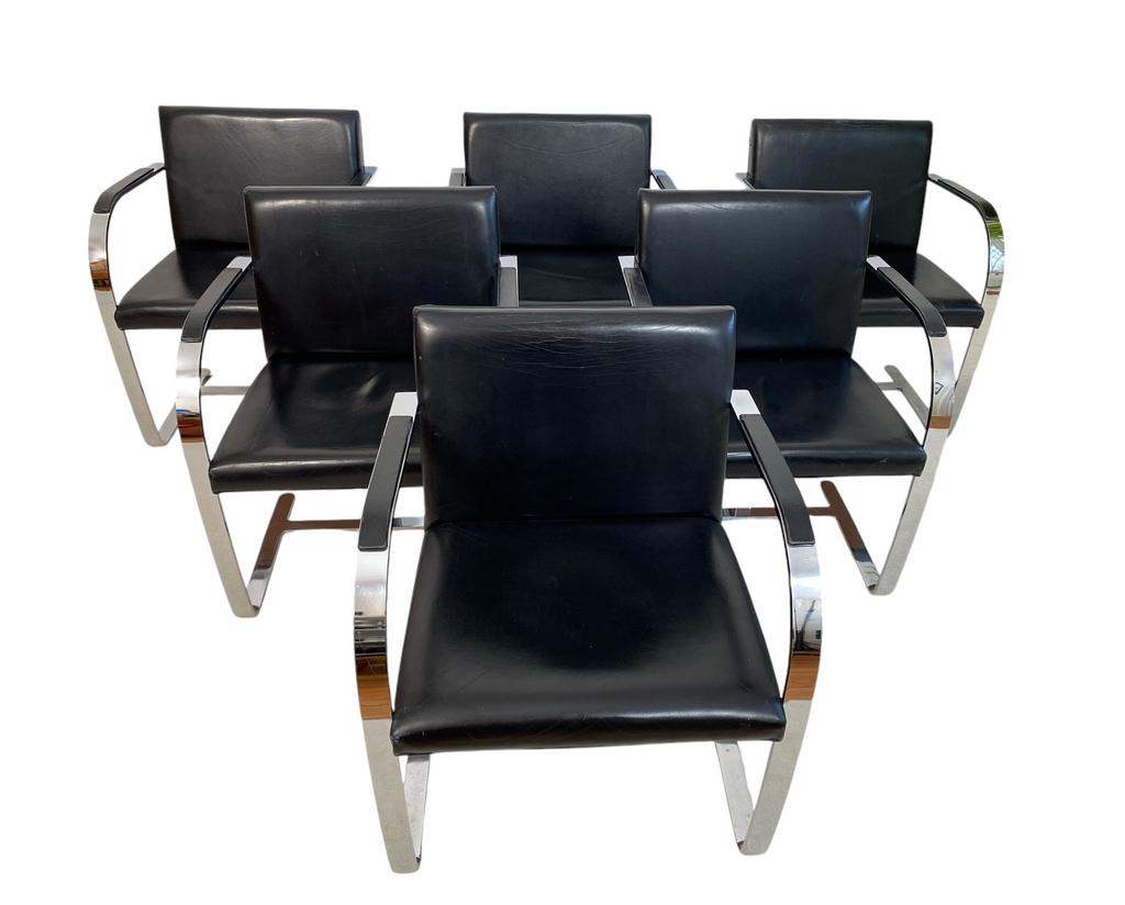 6 chaises « Flatbar » BRNO de L. Mies van der Rohe, 1960’s, Enlèvement, Cuir, Noir, Cinq, Six Chaises ou plus