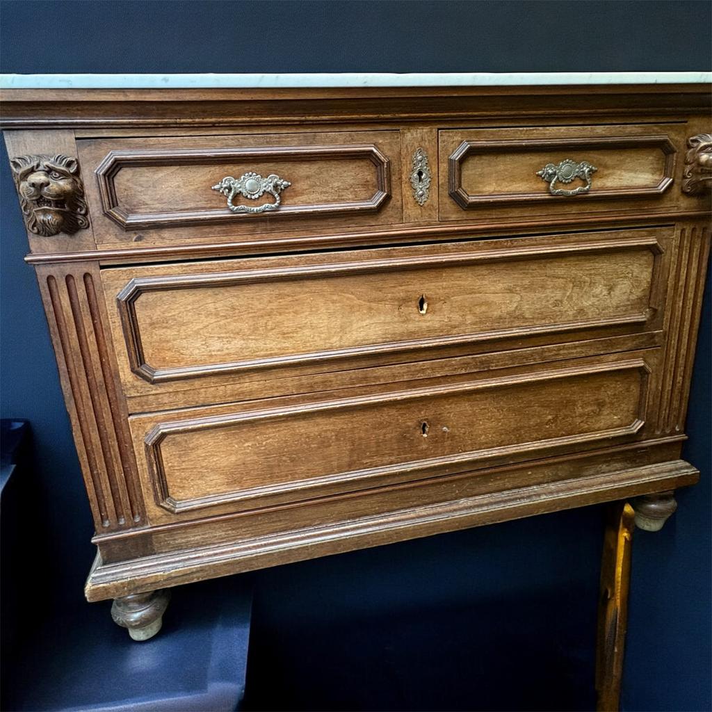 Mechelse Antieke Commode Marmeren Blad ladekast babycommode., Antiek, 100 tot 150 cm, Eikenhout, Ophalen of Verzenden
