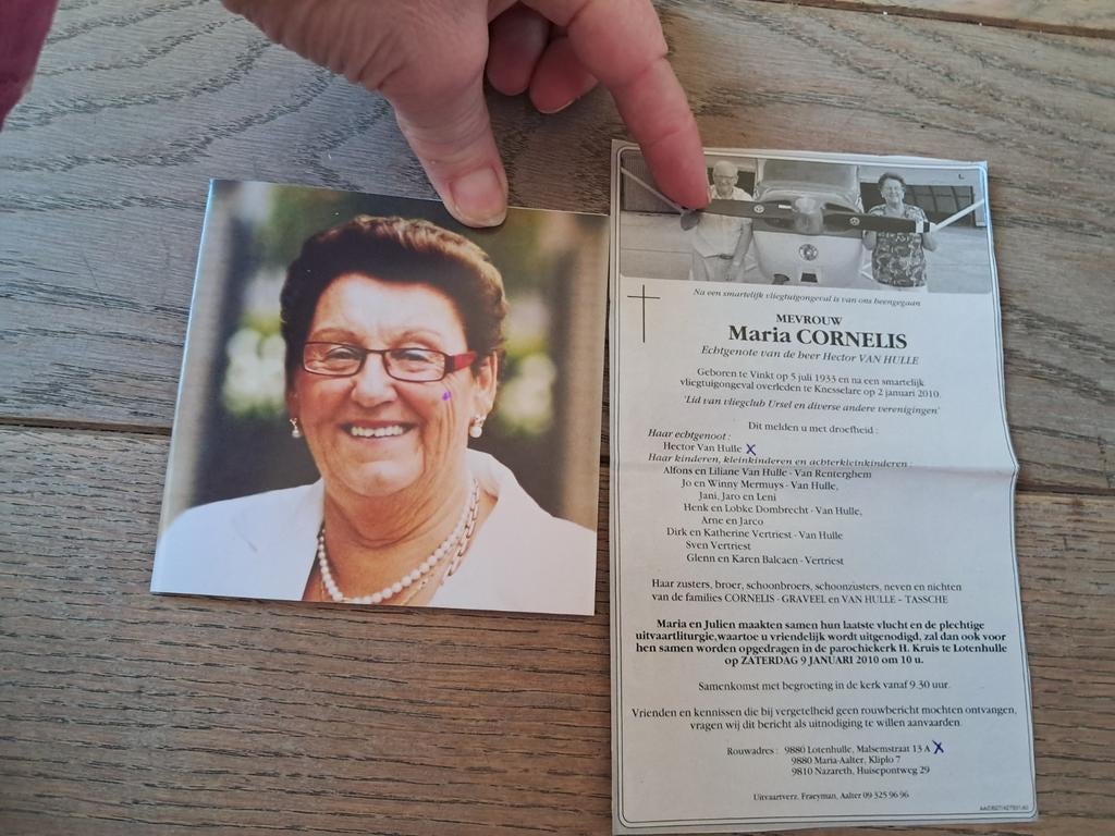 Bp + artikel vliegtuigongeval - Maria Cornelis, Vinkt 1933, Ophalen of Verzenden