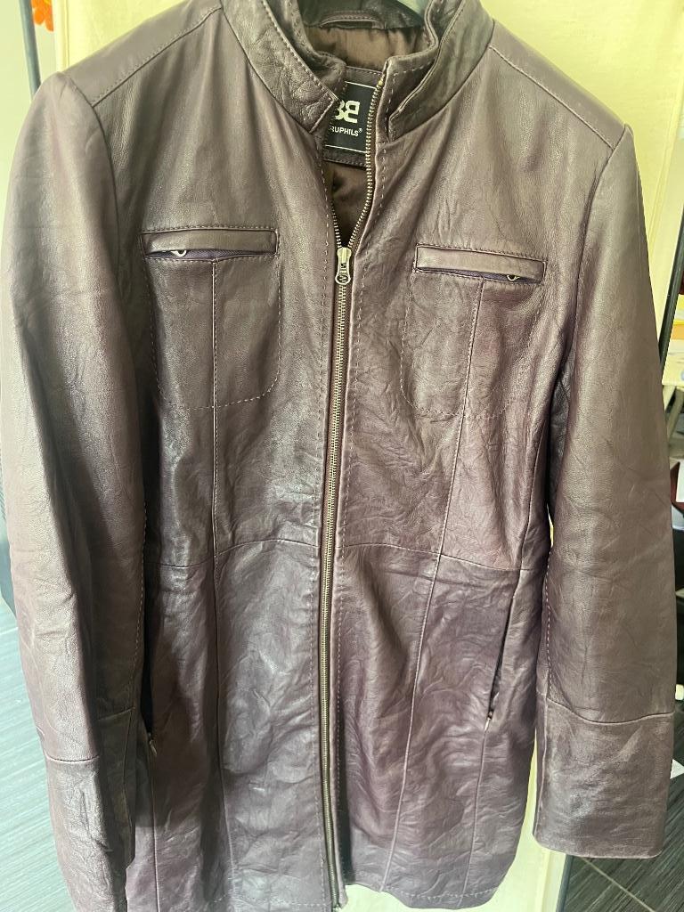 Jas/ mantel in leer, Kleding | Dames, Paars, Maat 42/44 (L), Bruphils, Ophalen of Verzenden