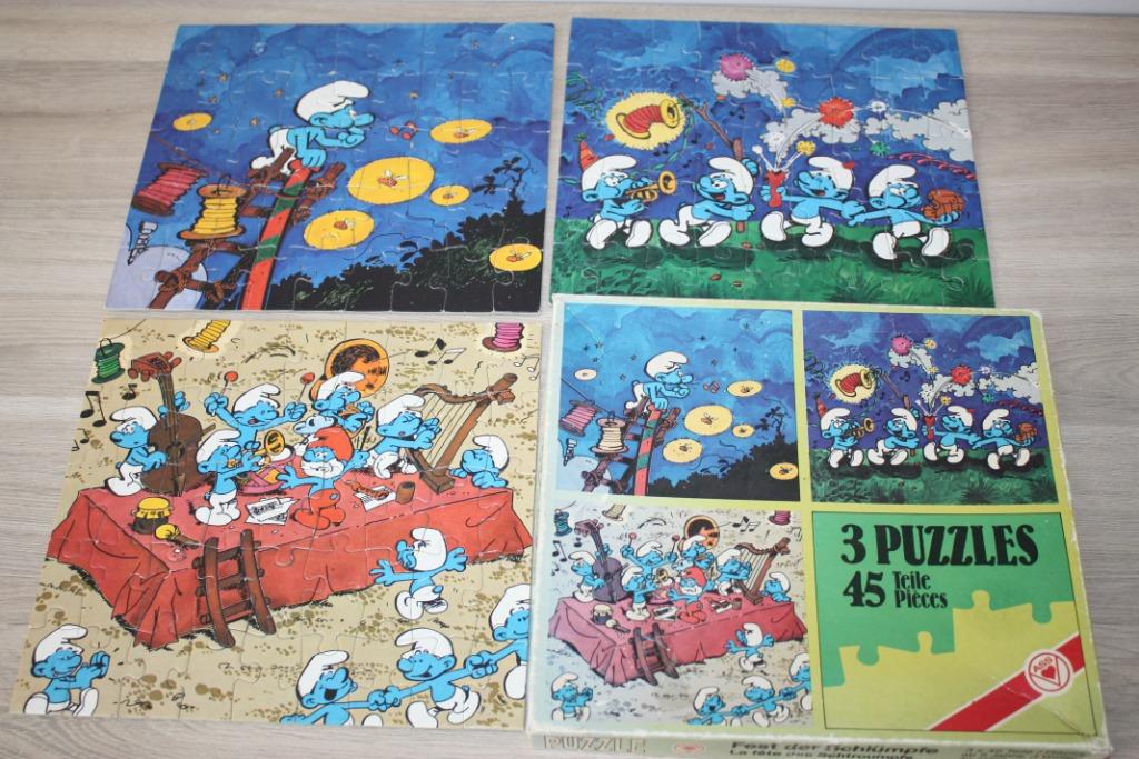 Smurfen puzzel ( 3 stuks / 1 doos ) Oude Duitse uitgave, Ophalen of Verzenden, Gebruikt, Verschillende Smurfen, Overige typen