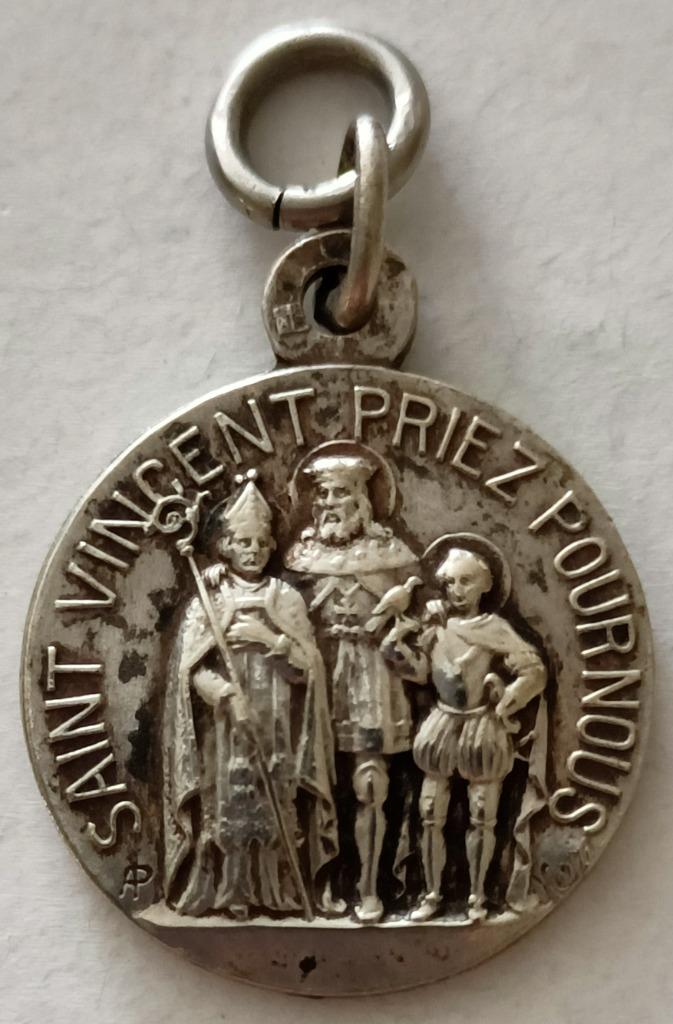 Pendentif / Médaille Chasse Saint Vinçent, Soignies, argenté, Ophalen of Verzenden, Gebruikt, Sieraad, Christendom | Katholiek