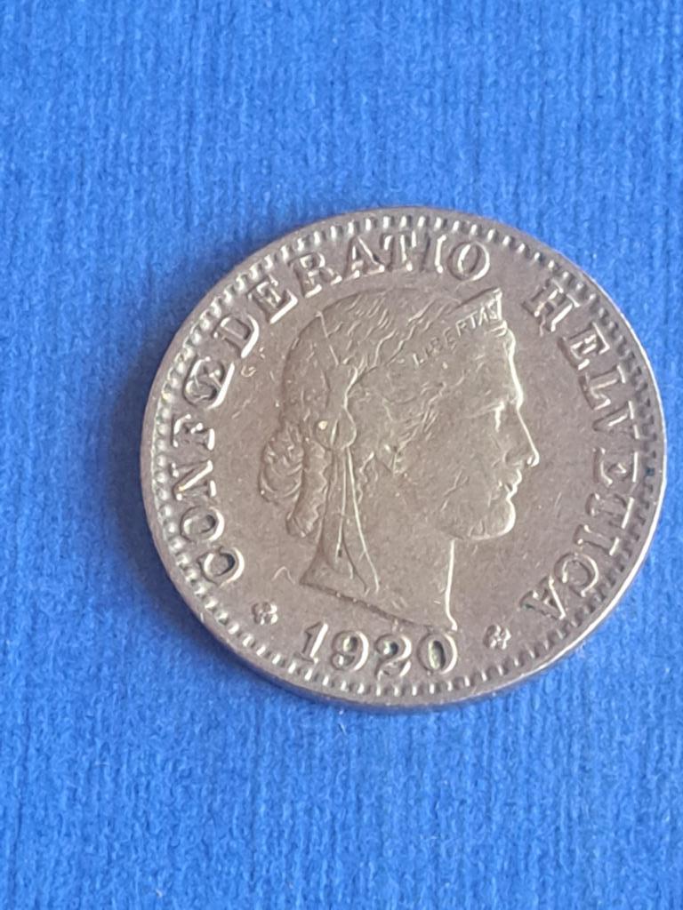 1920 Zwitserland 20 rappen, Verzenden, Overige landen, Losse munt
