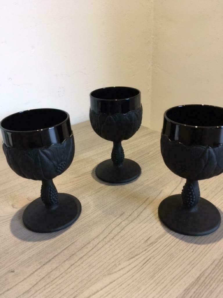 art deco zwart matte wijnglazen, Antiek en Kunst, Ophalen of Verzenden