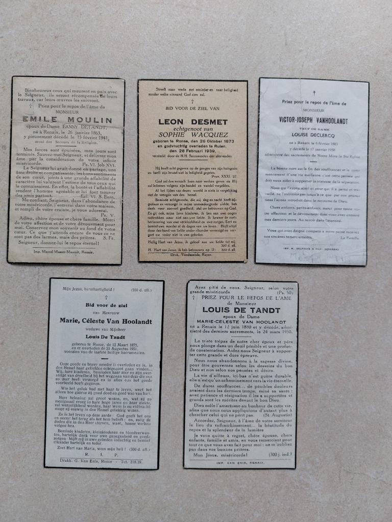 5 oude bidprentjes Ronse/Renaix, Enlèvement ou Envoi