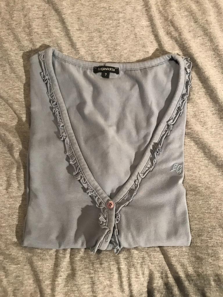 Mooie blauwe cardigan in t-shirt stof - maat L, Ophalen of Verzenden, Maat 42/44 (L)