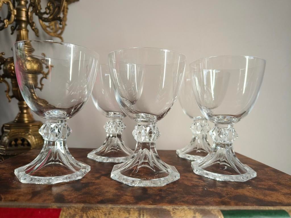 Yale wijnglazen, Val Saint Lambert, 11 cm, 4+1st.gratis, Antiek en Kunst, Ophalen of Verzenden