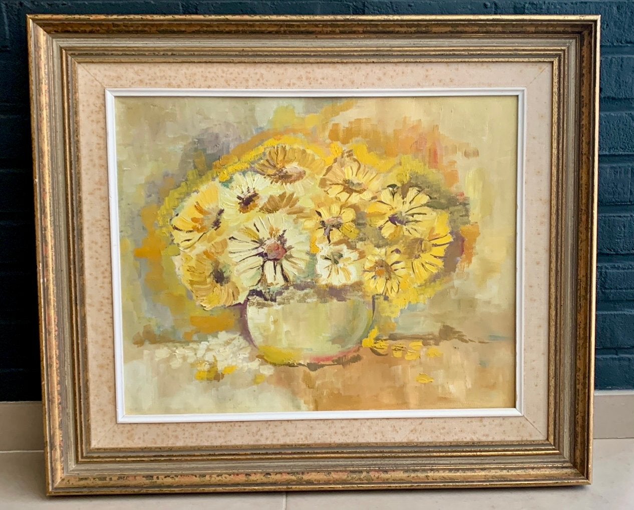 Schilderij BLOEMEN geel, Ophalen of Verzenden, Gesigneerd, Bloemen