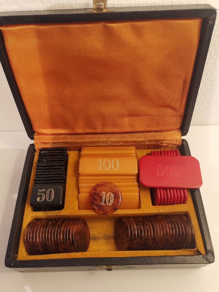 vintage fiche/pokerset - jeux AJA - art deco, Ophalen of Verzenden, Gebruikt