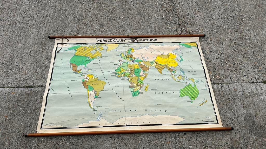 Wereldkaart oud vintage schoolplaat, Ophalen, Aardrijkskunde