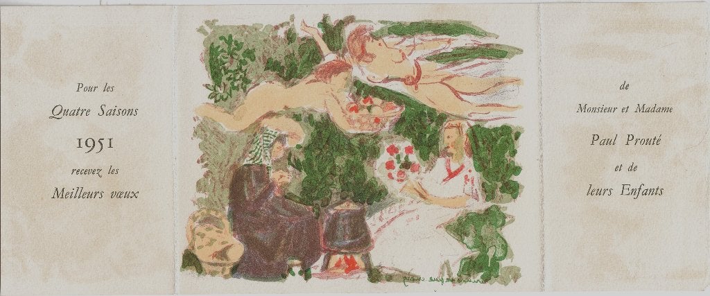 wenskaart "Pour les Quatre Saisons 1951 les Meilleurs Voeux", Autres sujets, Original, Enlèvement, Lithographie