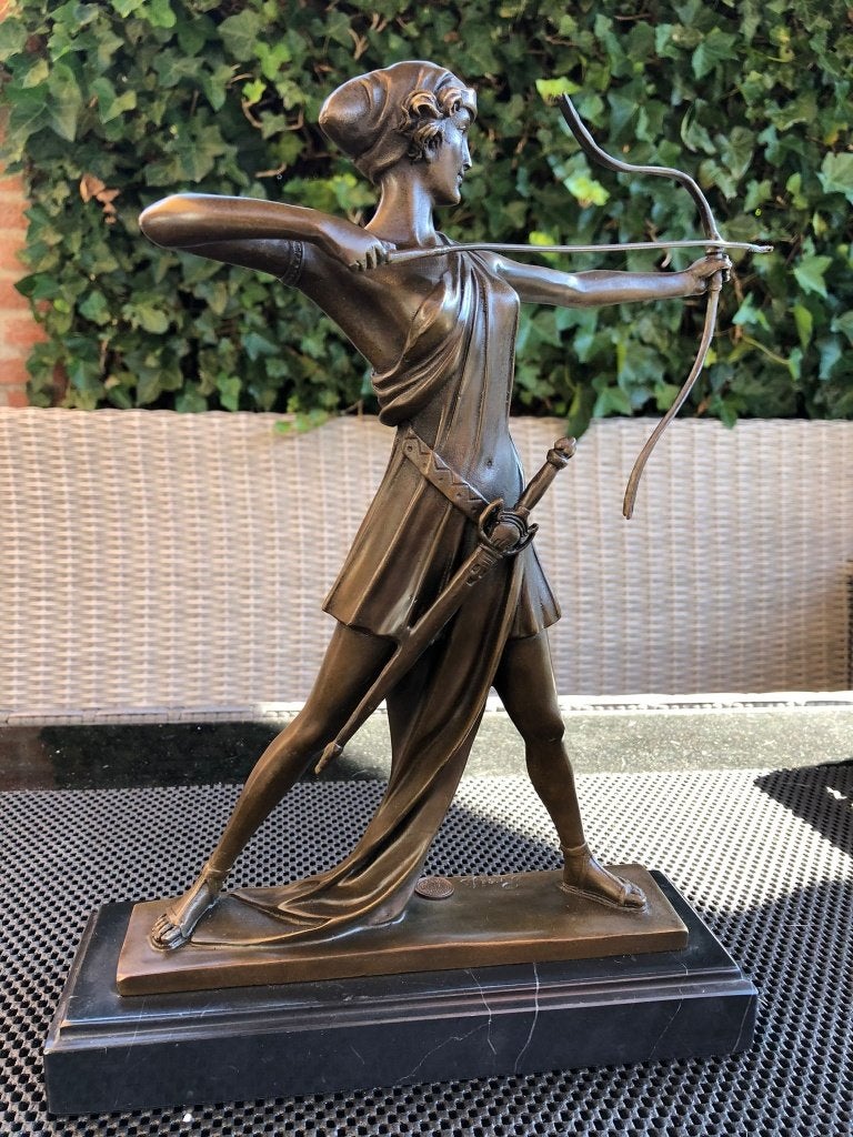 bronzen sculptuur Diana godin v jacht met pijl boog, Antiek en Kunst, Ophalen of Verzenden, Brons