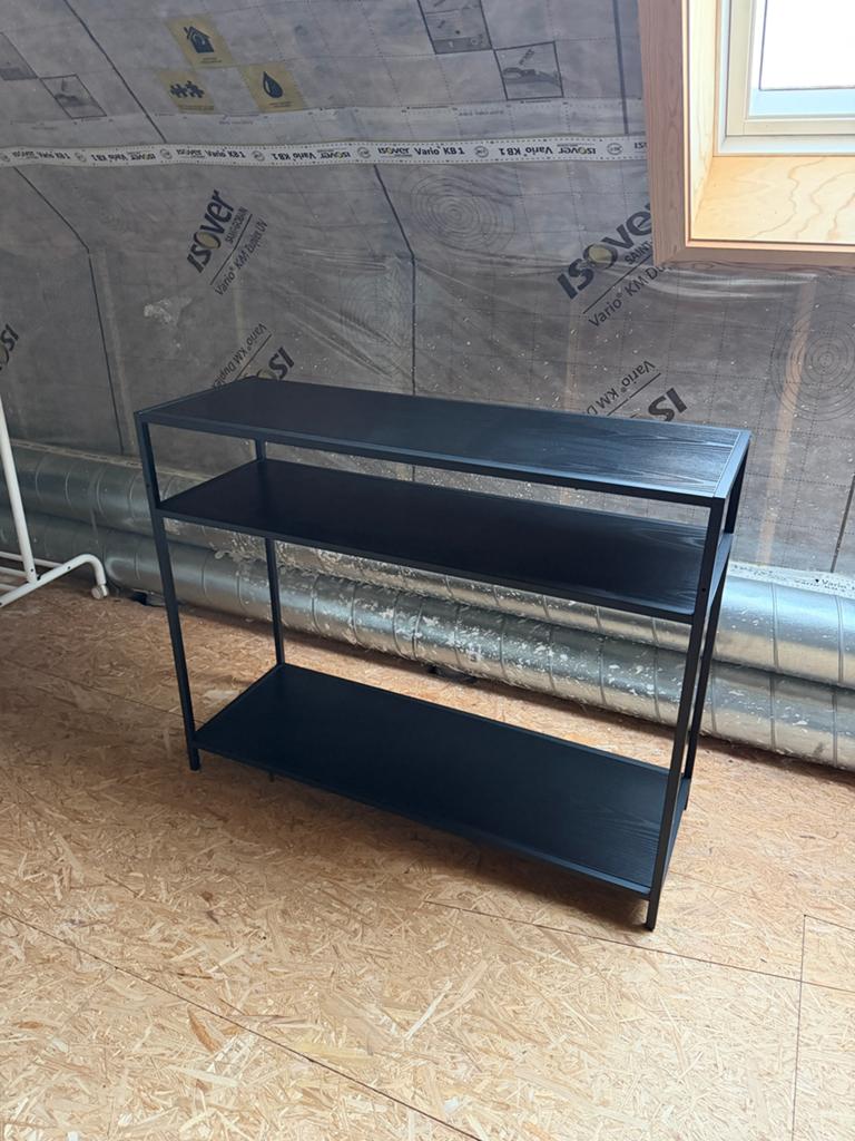 Bijzettafel zwart (aluminium en hout), Ophalen, Zo goed als nieuw