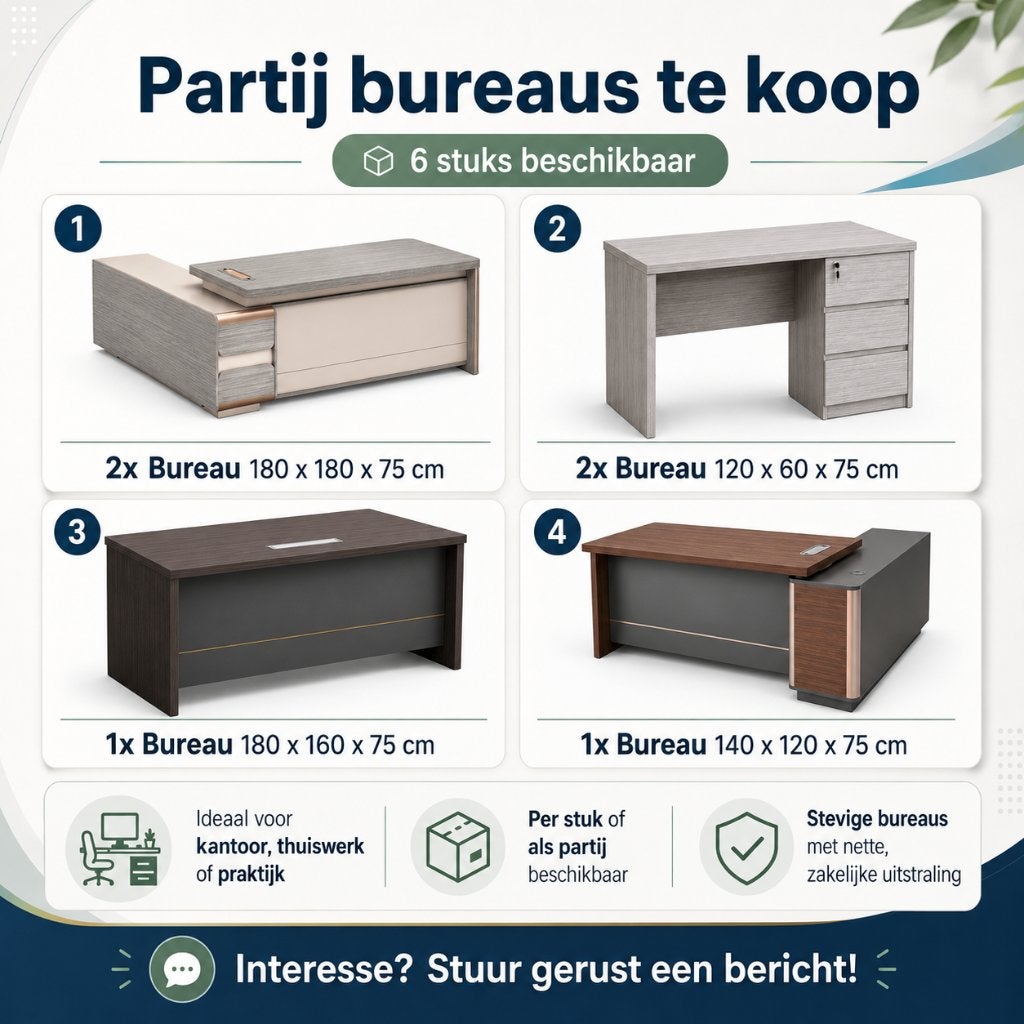 Bureaus te koop | 6 stuks | per stuk of als partij, Zakelijke goederen, Kantoor en Winkelinrichting | Kantoormeubilair en Inrichting