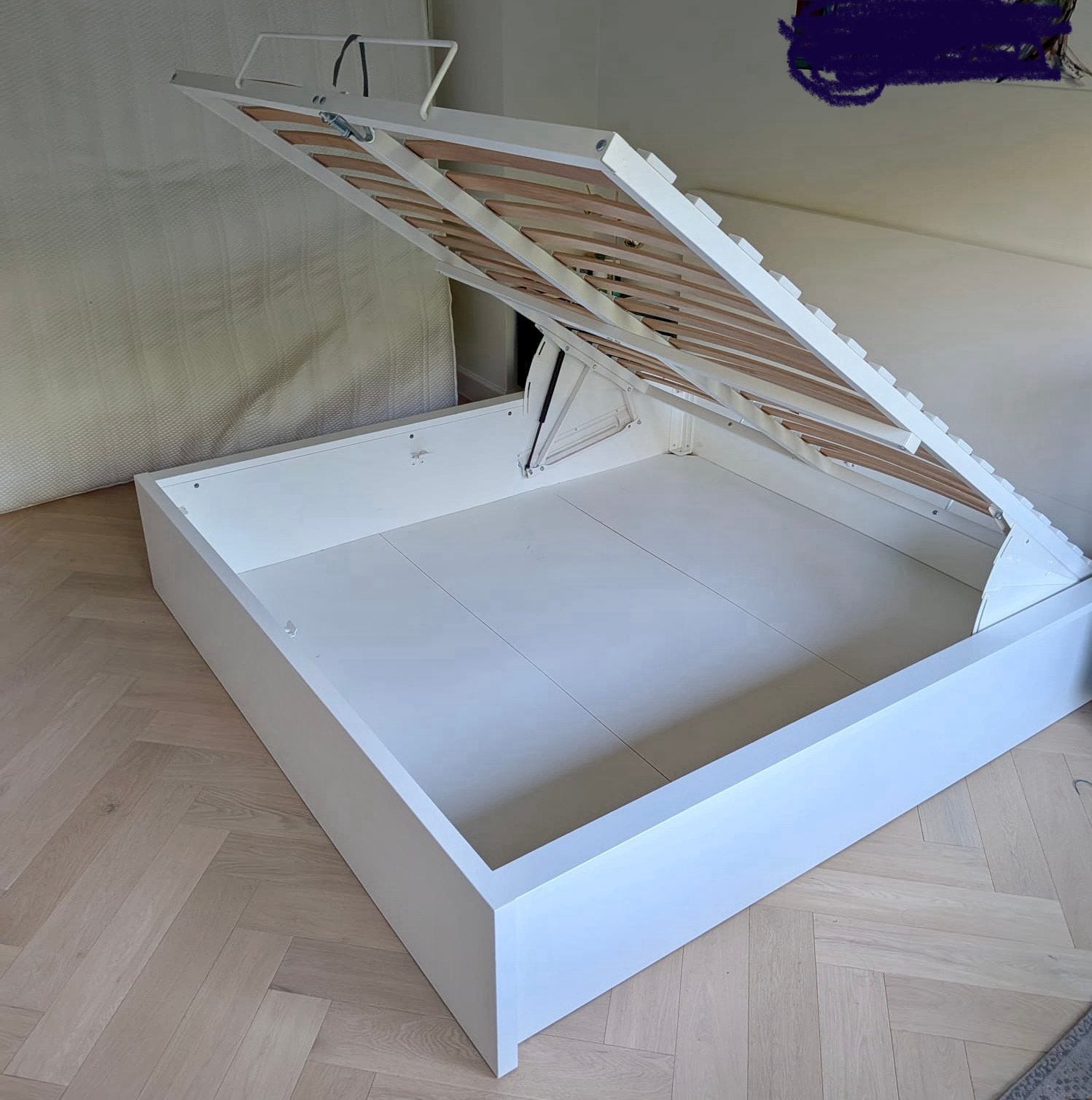 Cadre lit coffre, blanc, 180x200 -MALM, Queen size, Comme neuf, Enlèvement, 180 cm