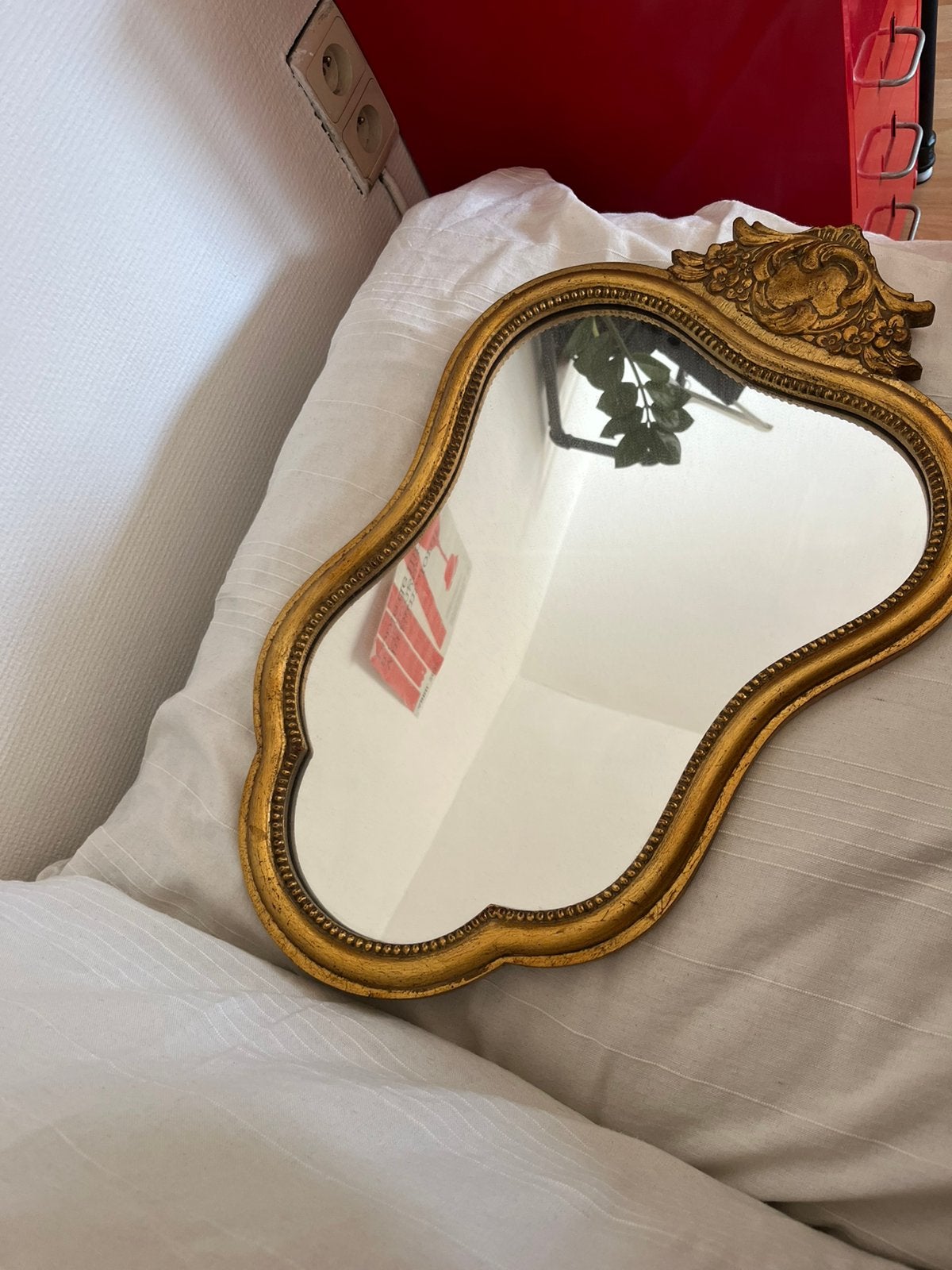Vintage spiegel, Antiek en Kunst, Ophalen, Ovaal, Minder dan 50 cm, Minder dan 100 cm