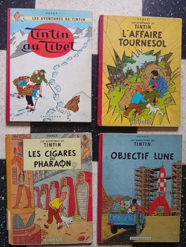 4 albums Tintin (V. descriptif)., Une BD, Enlèvement ou Envoi, Utilisé, Hergé.