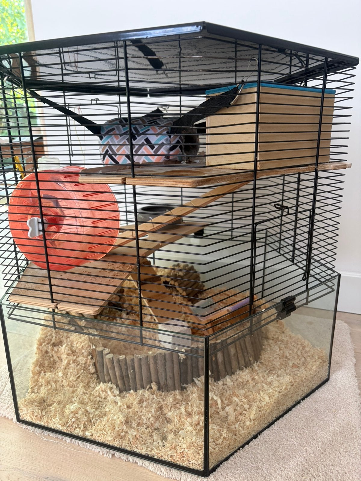 Hamsterhok -hexagon -met glasdeel onder- 3 verdiepingen, Dieren en Toebehoren, Kooi, Gebruikt, Minder dan 75 cm, Hamster