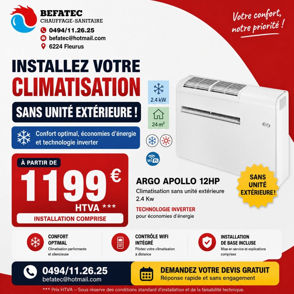 Climatisation sans unité extérieure avec installation ‼️, Electroménager, Climatiseurs, Neuf, Climatisation murale, Moins de 60 m³