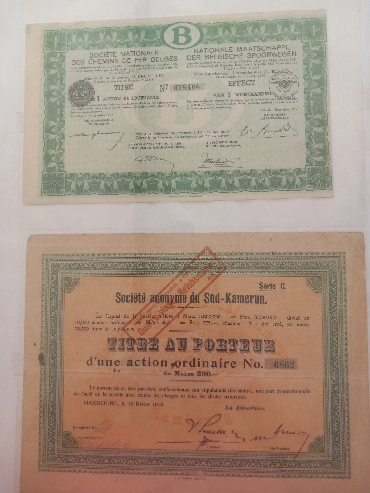Lot de 2 anciens titres historiques – Belgique / Allemagne, Enlèvement ou Envoi, Belgique