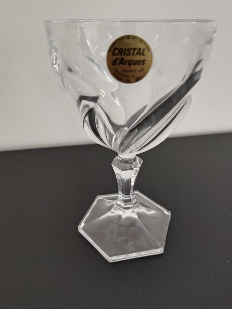 6 Cristallen glazen. Op voet met design erop, Verzamelen, Glas en Drinkglazen, Ophalen
