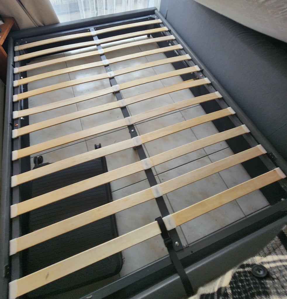 Lit coffre 160190 + matelas, Ophalen, Gebruikt, 190 cm of minder, Grijs
